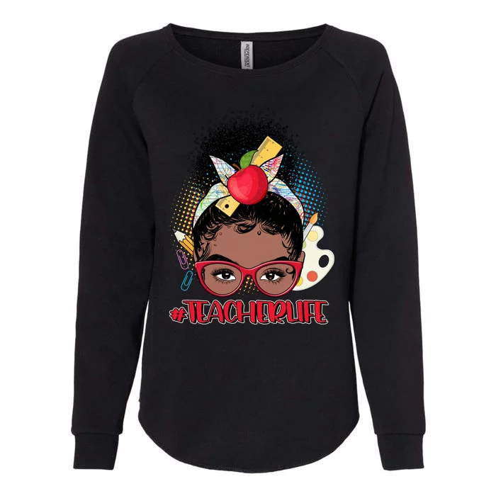 Cute #Teacher Life Afro Puff Bun Teacher Womens California Wash Sweatshirt