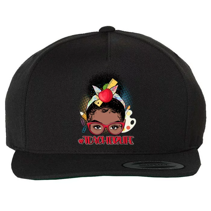 Cute #Teacher Life Afro Puff Bun Teacher Wool Snapback Cap