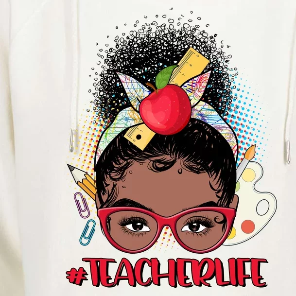 Cute #Teacher Life Afro Puff Bun Teacher Womens Funnel Neck Pullover Hood