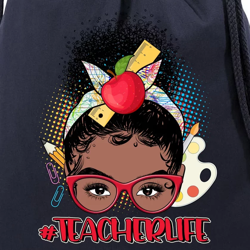 Cute #Teacher Life Afro Puff Bun Teacher Drawstring Bag