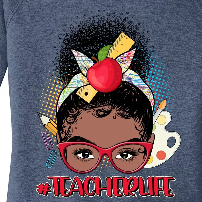 Cute #Teacher Life Afro Puff Bun Teacher Women's Perfect Tri Tunic Long Sleeve Shirt