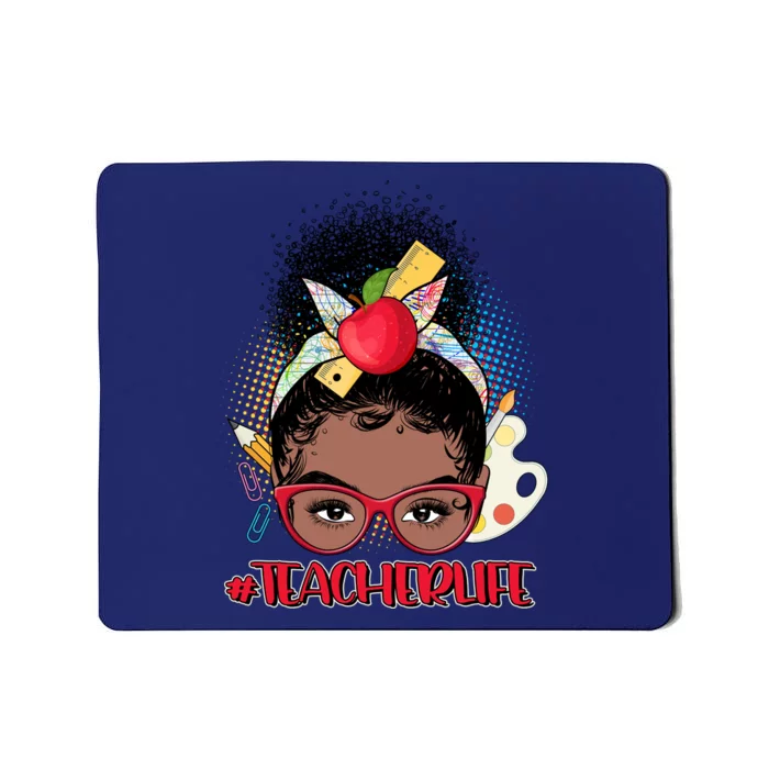 Cute #Teacher Life Afro Puff Bun Teacher Mousepad