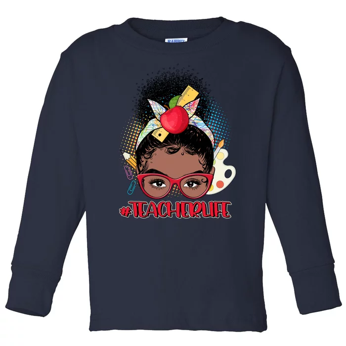 Cute #Teacher Life Afro Puff Bun Teacher Toddler Long Sleeve Shirt