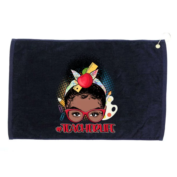 Cute #Teacher Life Afro Puff Bun Teacher Grommeted Golf Towel