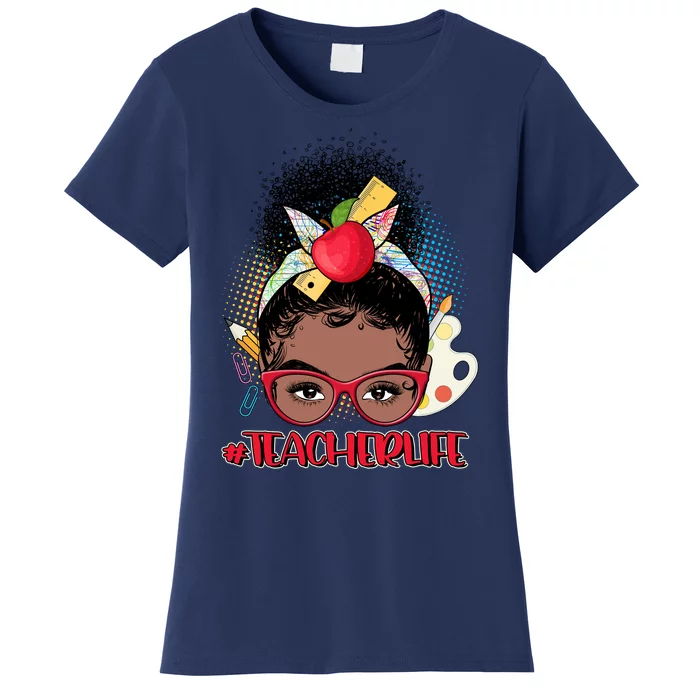 Cute #Teacher Life Afro Puff Bun Teacher Women's T-Shirt