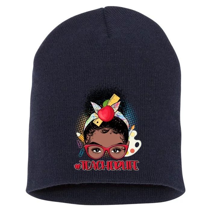 Cute #Teacher Life Afro Puff Bun Teacher Short Acrylic Beanie