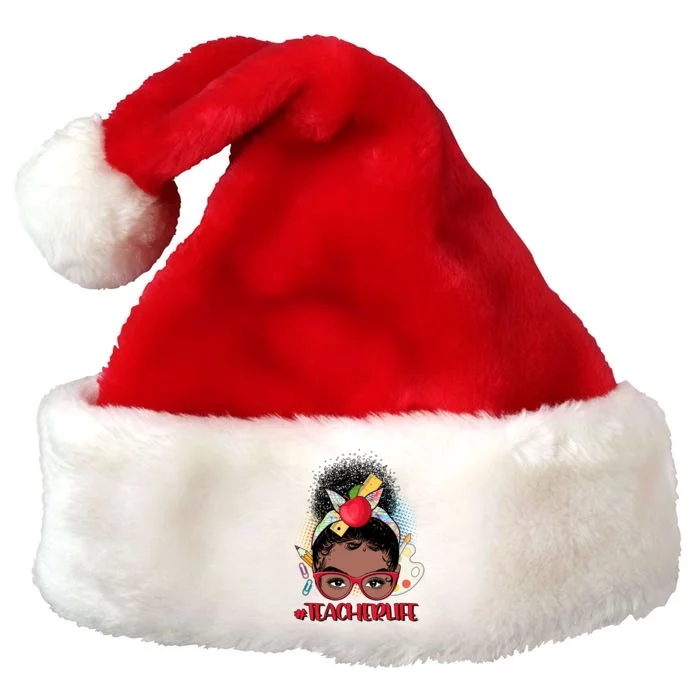 Cute #Teacher Life Afro Puff Bun Teacher Premium Christmas Santa Hat