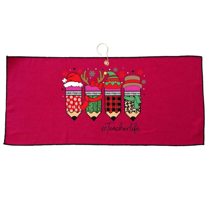 Cute Teacher Life Christmas Pencils Large Microfiber Waffle Golf Towel