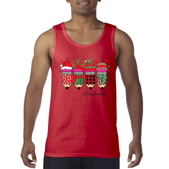 Cute Teacher Life Christmas Pencils Tank Top