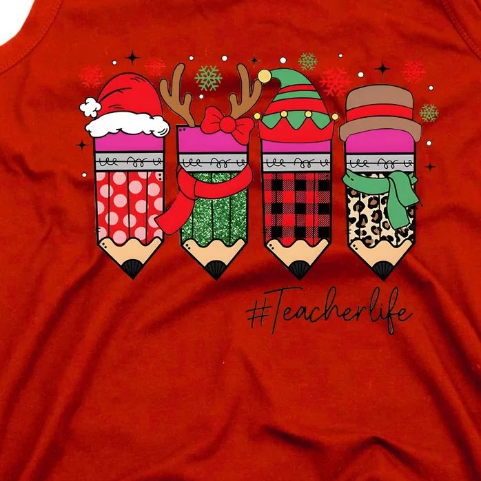 Cute Teacher Life Christmas Pencils Tank Top