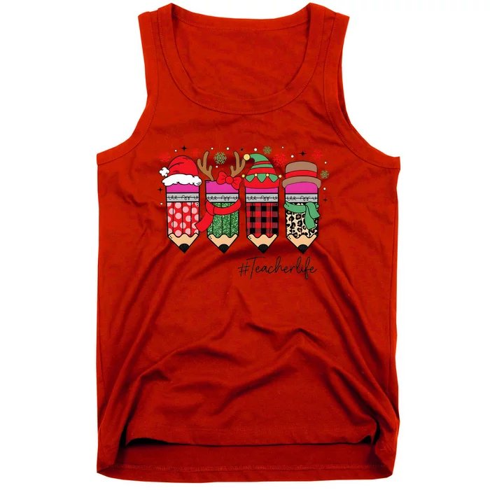 Cute Teacher Life Christmas Pencils Tank Top