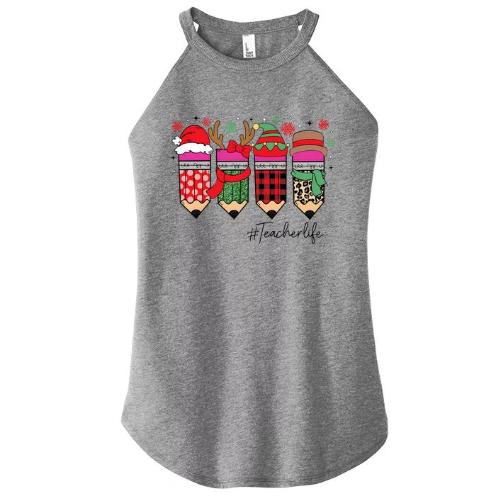 Cute Teacher Life Christmas Pencils Women’s Perfect Tri Rocker Tank