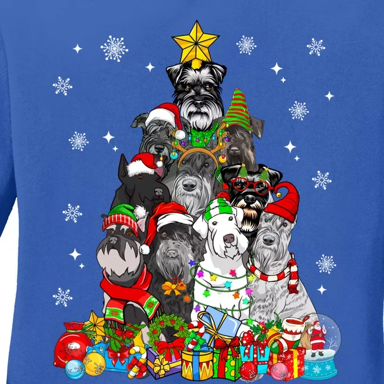 Christmas Tree Lights Schnauzer Dog Lover Xmas Pajama Great Gift Ladies Long Sleeve Shirt