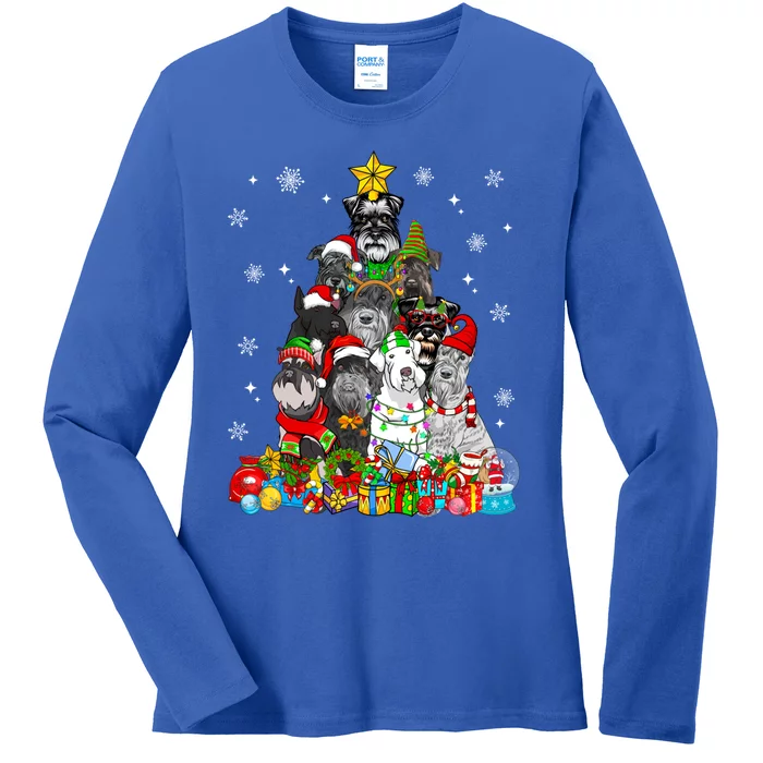 Christmas Tree Lights Schnauzer Dog Lover Xmas Pajama Great Gift Ladies Long Sleeve Shirt