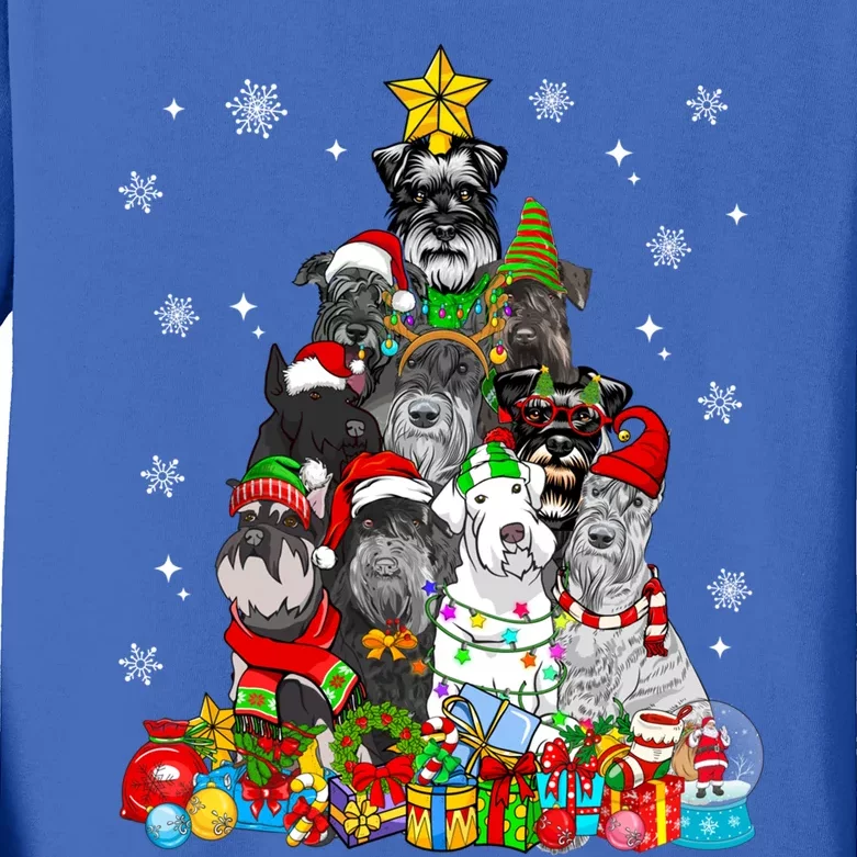 Christmas Tree Lights Schnauzer Dog Lover Xmas Pajama Great Gift Kids Long Sleeve Shirt