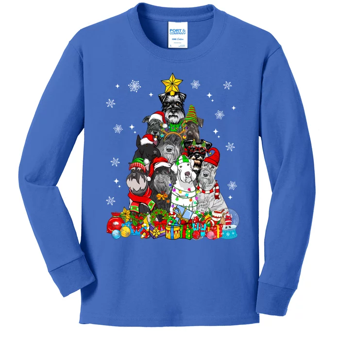 Christmas Tree Lights Schnauzer Dog Lover Xmas Pajama Great Gift Kids Long Sleeve Shirt