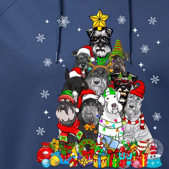 Christmas Tree Lights Schnauzer Dog Lover Xmas Pajama Great Gift Performance Fleece Hoodie