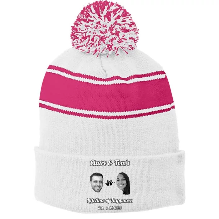 Claire & TomS Lifetime Of Happiness Stripe Pom Pom Beanie