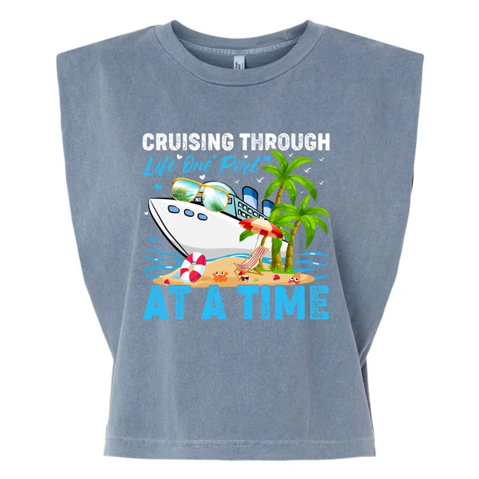 Cruising Through Life One Port At A Time Cruise Ship Cool Gift Garment-Dyed Women's Muscle Tee