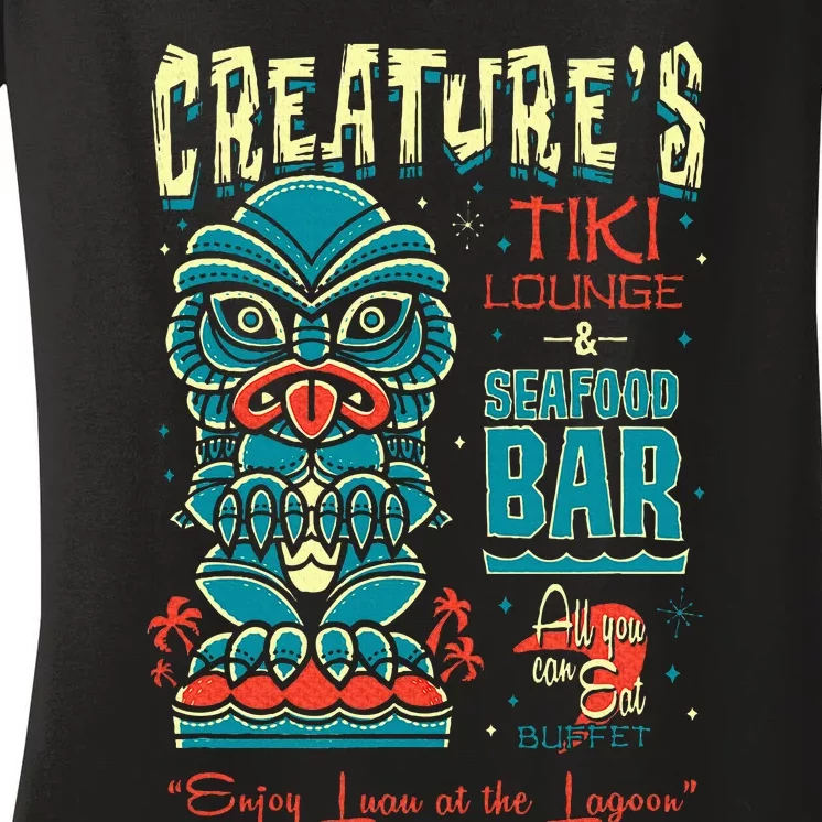 Creature Tiki Lounge Lagoon Retro Hawaii Surf Vacation Women's V-Neck T-Shirt