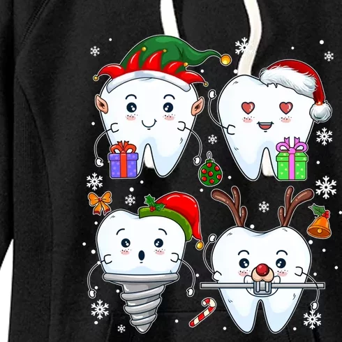 Christmas Tooth Love Dental Hygiene Santa Reindeer Xmas Snow Funny Gift Women's Fleece Hoodie