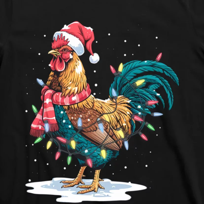 Christmas Tree Lights Rooster Santa Hat Holiday Xmas Gift T-Shirt