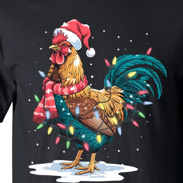 Christmas Tree Lights Rooster Santa Hat Holiday Xmas Gift Tall T-Shirt