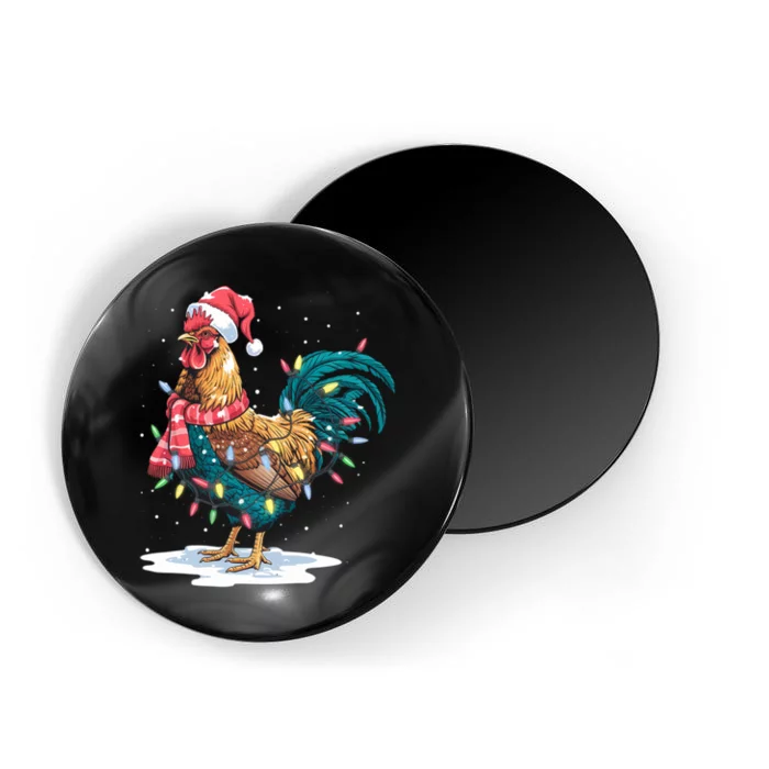 Christmas Tree Lights Rooster Santa Hat Holiday Xmas Gift Magnet