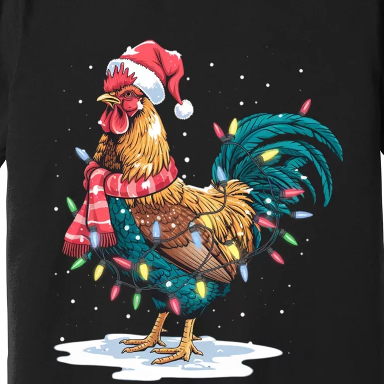 Christmas Tree Lights Rooster Santa Hat Holiday Xmas Gift Premium T-Shirt