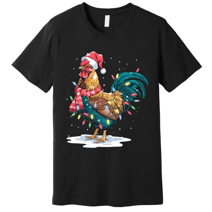 Christmas Tree Lights Rooster Santa Hat Holiday Xmas Gift Premium T-Shirt