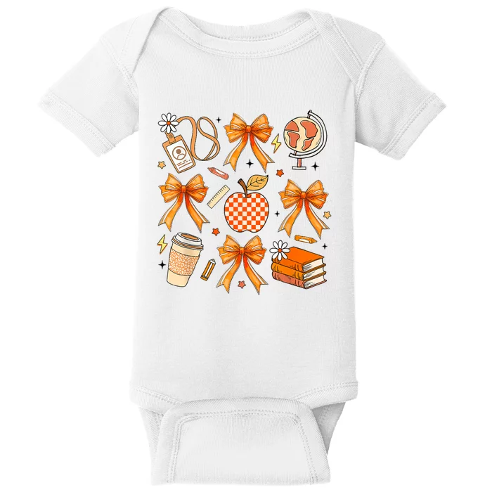 Coquette Teacher Life Football Autumn Fall Book Baby Bodysuit