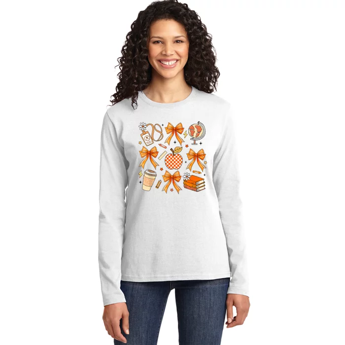 Coquette Teacher Life Football Autumn Fall Book Ladies Long Sleeve Shirt