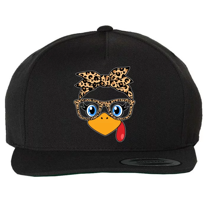 Cute Thanksgiving Leopard Print Bandana Glasses Turkey Girl Wool Snapback Cap