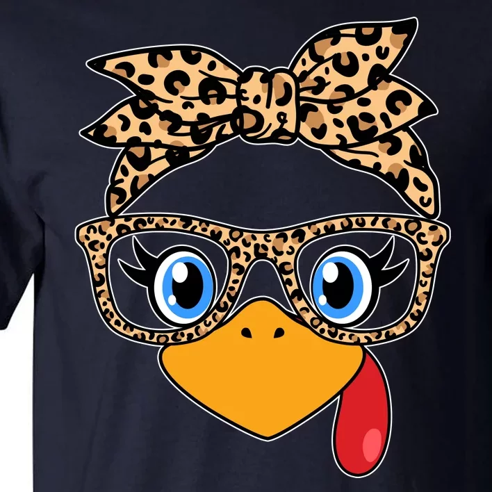 Cute Thanksgiving Leopard Print Bandana Glasses Turkey Girl Tall T-Shirt