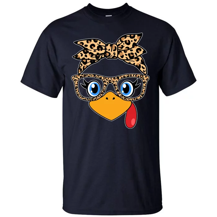 Cute Thanksgiving Leopard Print Bandana Glasses Turkey Girl Tall T-Shirt