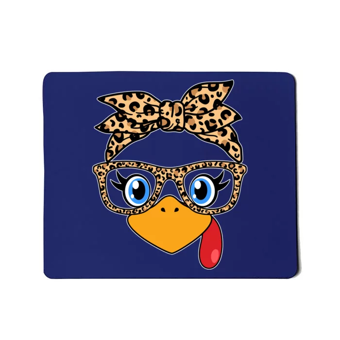 Cute Thanksgiving Leopard Print Bandana Glasses Turkey Girl Mousepad