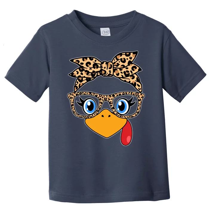 Cute Thanksgiving Leopard Print Bandana Glasses Turkey Girl Toddler T-Shirt