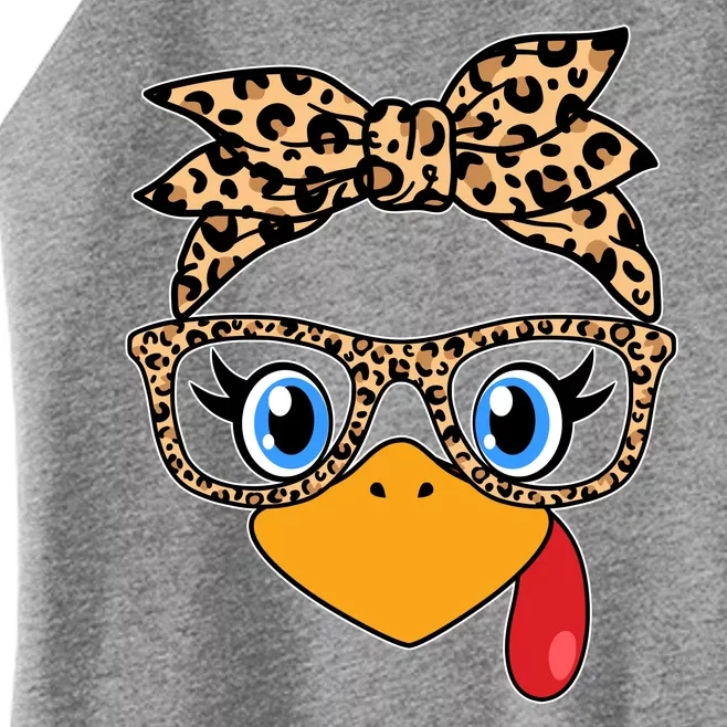 Cute Thanksgiving Leopard Print Bandana Glasses Turkey Girl Women’s Perfect Tri Rocker Tank