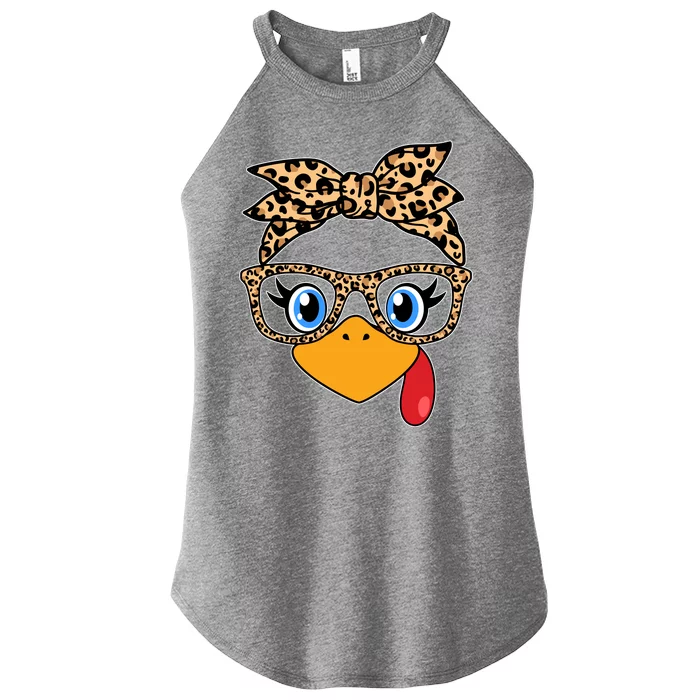 Cute Thanksgiving Leopard Print Bandana Glasses Turkey Girl Women’s Perfect Tri Rocker Tank