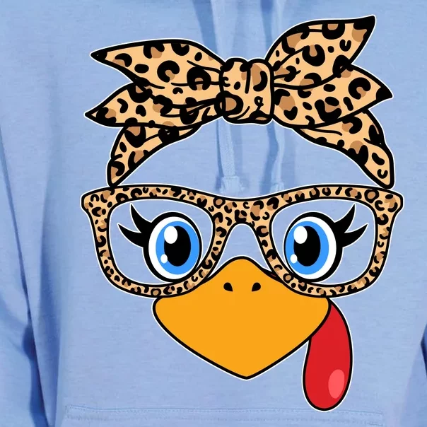 Cute Thanksgiving Leopard Print Bandana Glasses Turkey Girl Unisex Surf Hoodie