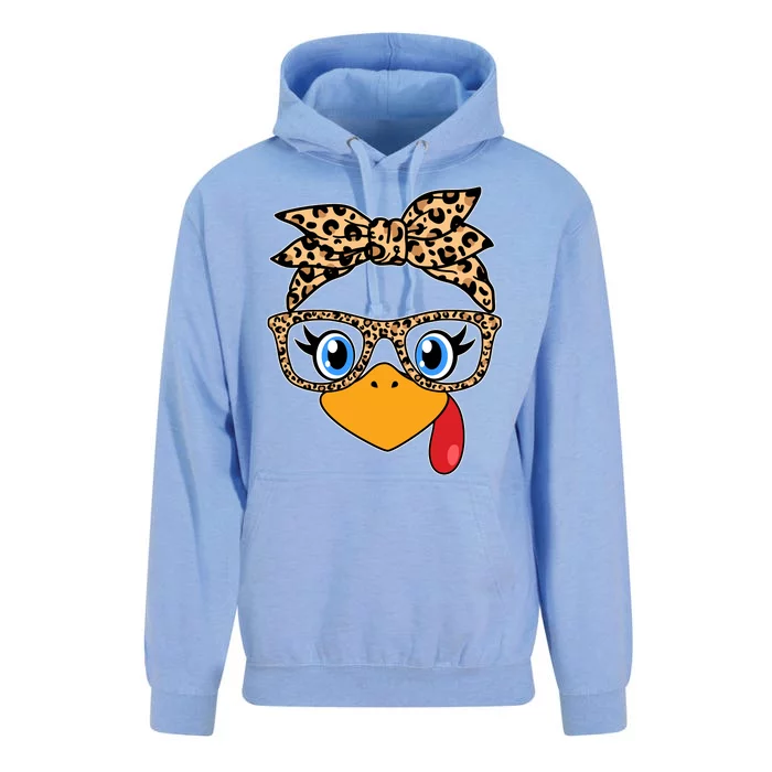 Cute Thanksgiving Leopard Print Bandana Glasses Turkey Girl Unisex Surf Hoodie