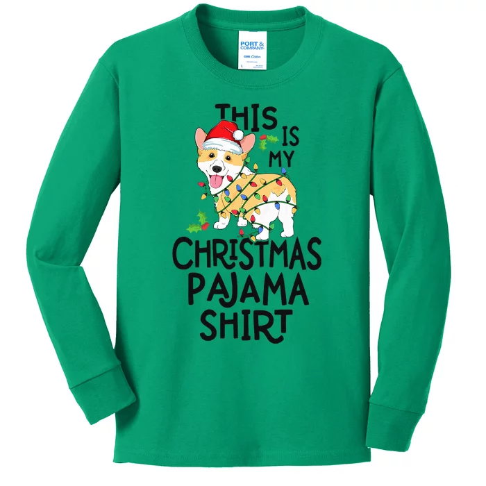 Corgi Tree Light Dog Xmas This Is My Christmas Pajama Kids Long Sleeve Shirt