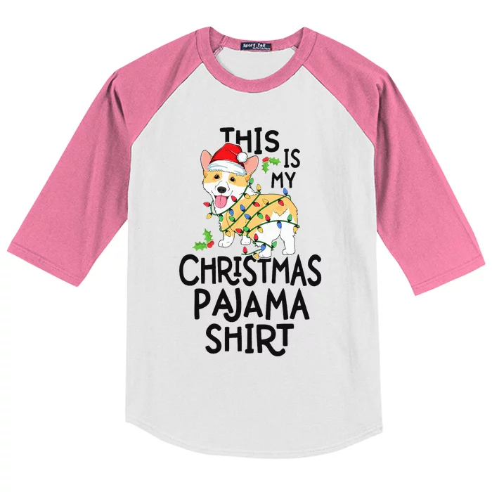 Corgi Tree Light Dog Xmas This Is My Christmas Pajama Kids Colorblock Raglan Jersey