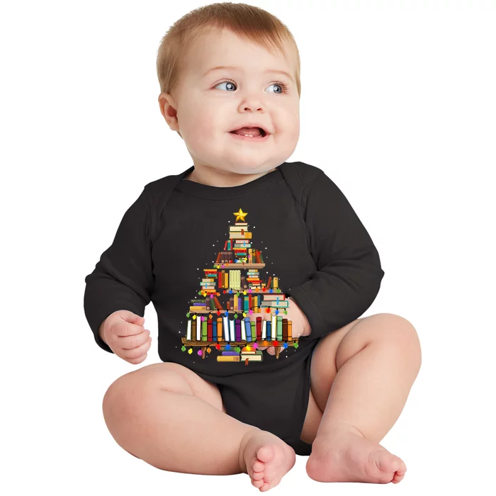 Christmas Tree Lights For Librarian And Book Lover Baby Long Sleeve Bodysuit