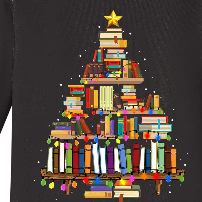 Christmas Tree Lights For Librarian And Book Lover Baby Long Sleeve Bodysuit