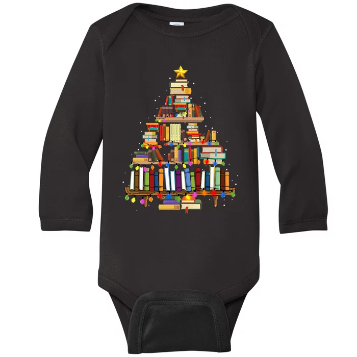 Christmas Tree Lights For Librarian And Book Lover Baby Long Sleeve Bodysuit