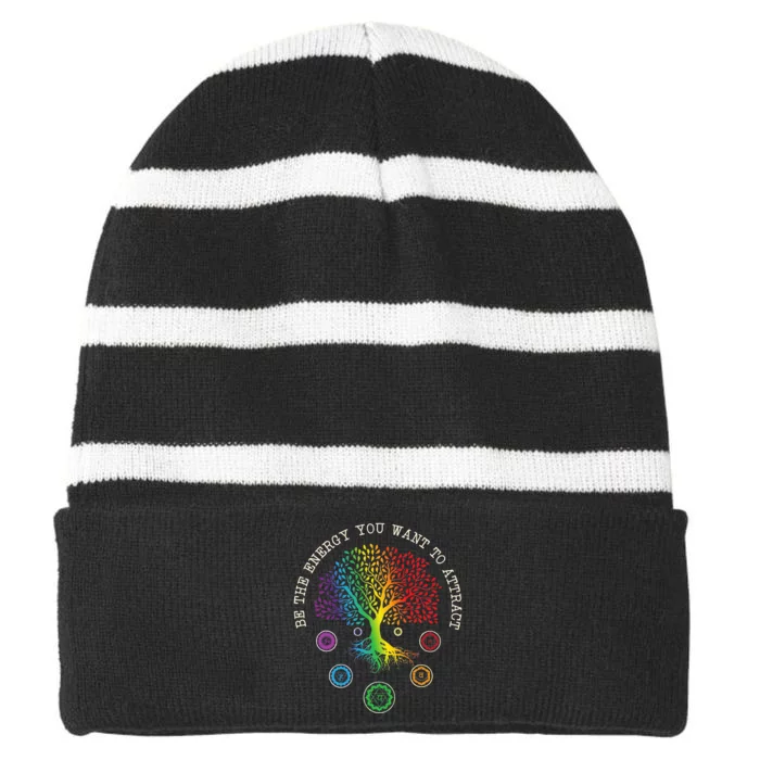 Chakra Tree Life Be the energy you want to attract Chakra Striped Beanie with Solid Band