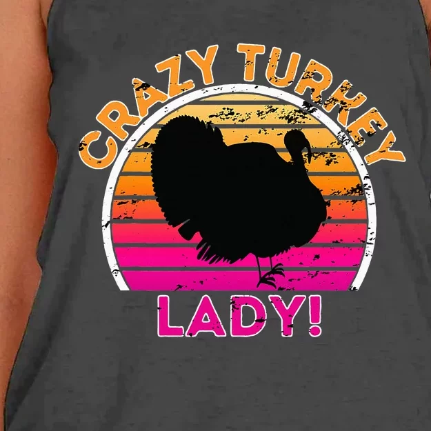 Crazy Turkey Lady Funny Retro Turkey Women's Knotted Racerback Tank