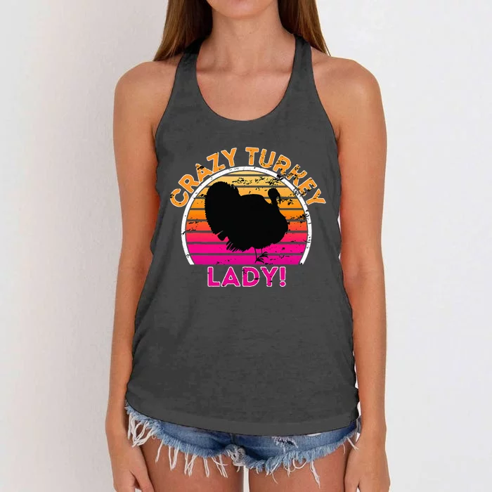 Crazy Turkey Lady Funny Retro Turkey Women's Knotted Racerback Tank