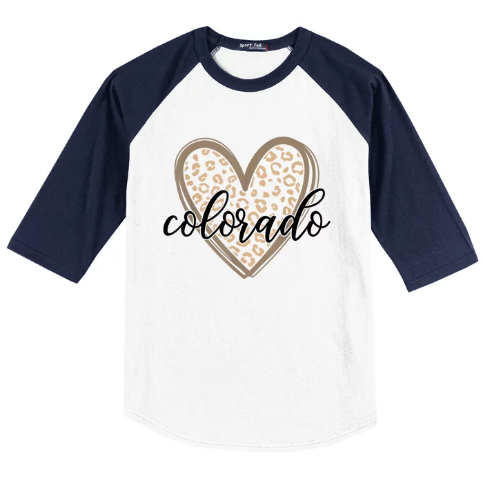 Colorado Tee Leopard Print Heart Graphic Baseball Sleeve Shirt